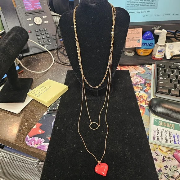 Gold Necklace with Red Heart Pendant - Picture 3 of 4